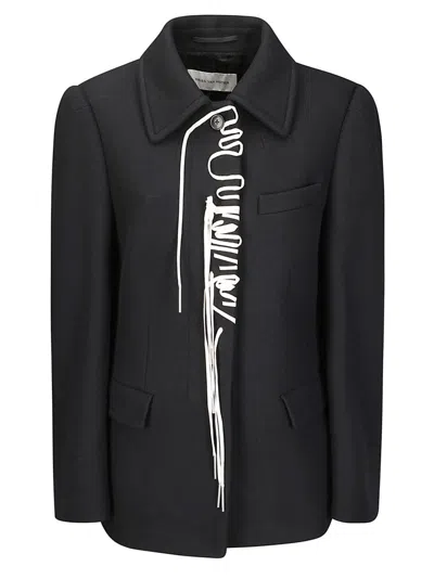 Dries Van Noten Structured White Jacket With High Shoulder Pads And Elegant Collar In Black