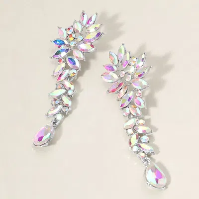 Fashnzfab Marquise Stone Cluster Embellished Teardrop Dangle Dropdown Evening Earrings - Ab, Silver In Metallic