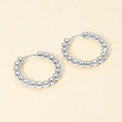 Fashnzfab White Gold Dipped Beaded Hoop Earrings - Silver In Metallic