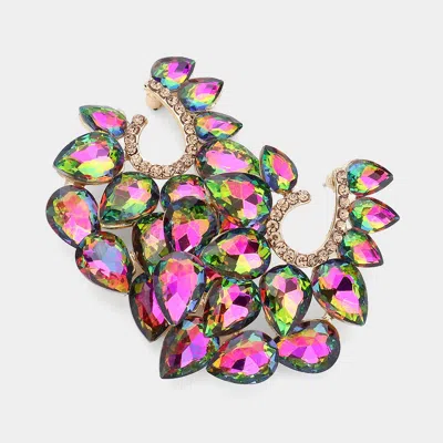 Fashnzfab Teardrop Stone Cluster Embellished Evening Earrings - Vitrail Medium In Pink