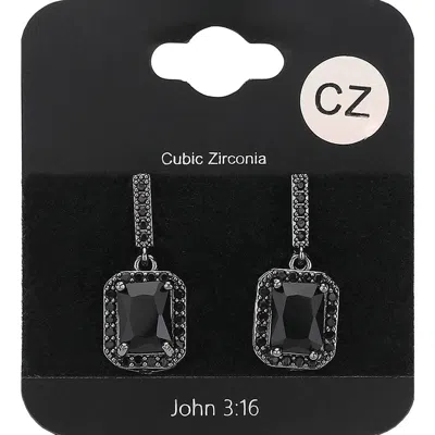 Fashnzfab Square Cz Stone Cluster Dangle Evening Earrings - Jet Black In Black