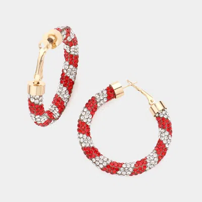 Fashnzfab Clear Stone Detail Rhinestone Pave Half Hoop Earrings - Red, Red & White, White In Gold