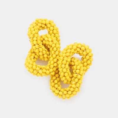 Fashnzfab Seed Beaded Double Open Circle Link Dangle Earrings - Mustard In Yellow