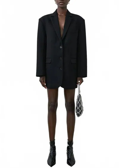 Anine Bing Quinn Single-breasted Wool Blazer In Black