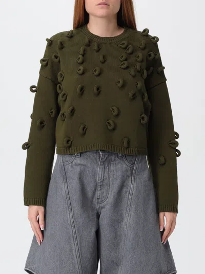 Jw Anderson J. W. Anderson Textured Green Cropped Jersey With Loop Embellishments In Green