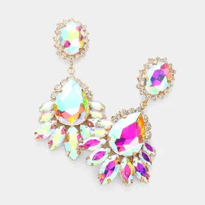 Fashnzfab Teardrop Accented Marquise Stone Trimmed Dangle Evening Earrings - Ab, Gold In Multi