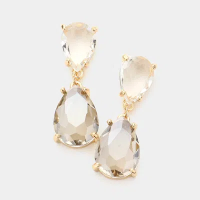 Fashnzfab Double Teardrop Link Dangle Evening Earrings - Black Diamond, Two Tone In Multi