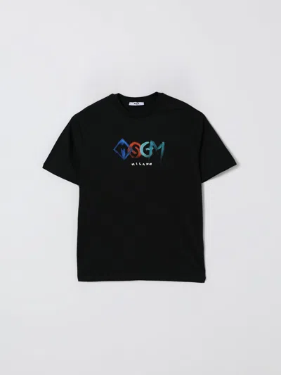Msgm Black T-shirt For Boy With Logo In Black