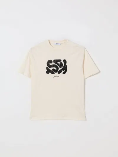 Msgm Ivory T-shirt For Boy With Logo In White
