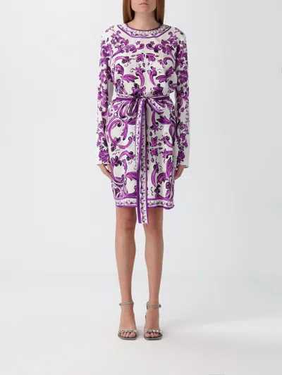 Dolce & Gabbana Short Printed Dress In Purple
