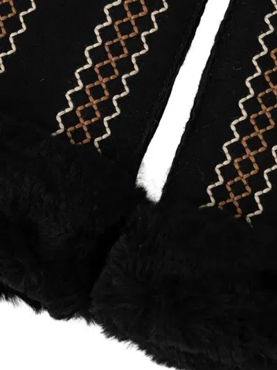 Ugg Antherson Embroidered Shearling Cuff Mittens In Brown