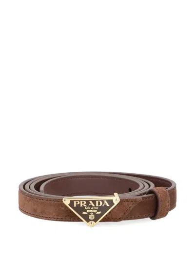 Prada Triangular Buckle Leather Belt In Brown