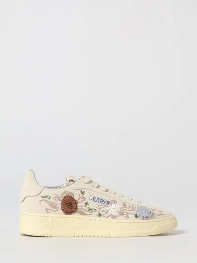 Autry Dallas Floral-embroidered Sneakers In Neutral