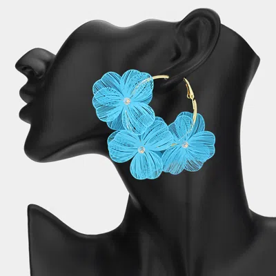 Fashnzfab Triple Cutout Flower Hoop Earrings - Light Blue In Blue