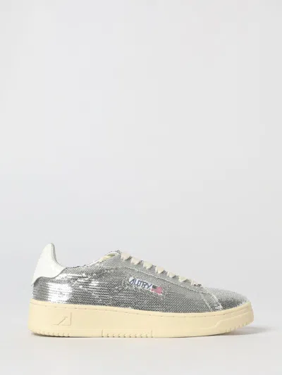 Autry Dallas Low Sparkling Sneakers In Silver And White Sequins Shoes In Gray