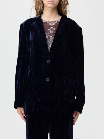 Liu •jo Deep Navy Velvet Blazer With Classic Lapel In Blue