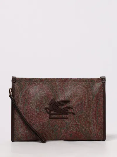 Etro Large Paisley Pouch With Pegaso Detail In Brown