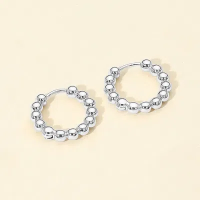 Fashnzfab White Gold Dipped Beaded Hoop Earrings - Silver In Silver