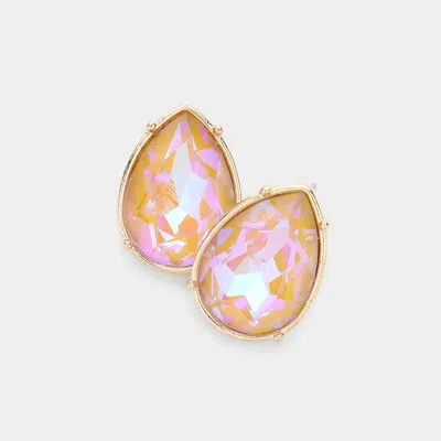 Fashnzfab Teardrop Stone Stud Earrings - Mustard In Gold