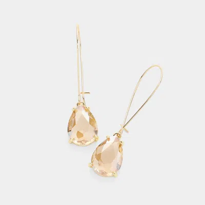 Fashnzfab Teardrop Stone Dangle Evening Earrings - Ab, Taupe In Gold