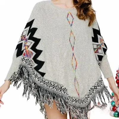 Adora Sweater Poncho Boho Style Top In Gray Multi In Gray