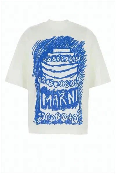 Marni Cropped Short-sleeved Cotton T-shirt With Artistic Back Print In White