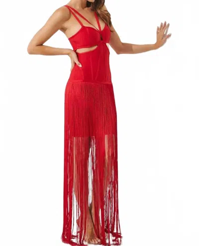 Rivir Amelia Bandage Fringe Dress With Cutouts In Red In Red