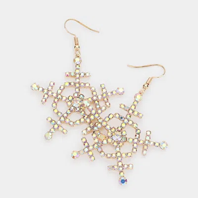 Fashnzfab Rhinestone Embellished Snowflake Earrings - Ab, Gold In Gold