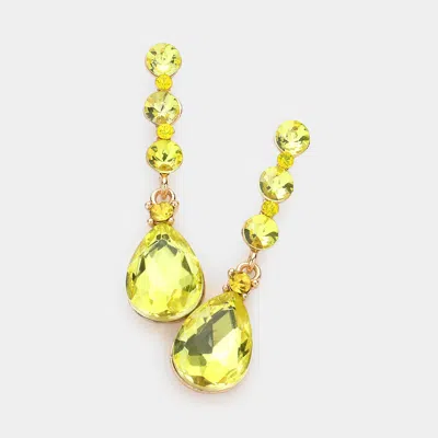 Fashnzfab Triple Round Stone Teardrop Link Dangle Evening Earrings - Yellow In Gold