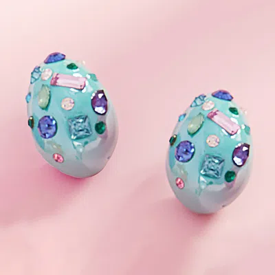 Fashnzfab Multi Stone Paved Teardrop Earrings - Mint In Blue