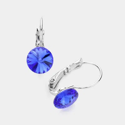Fashnzfab Genuine Round Crystal Lever Back Earrings - Sapphire In Blue