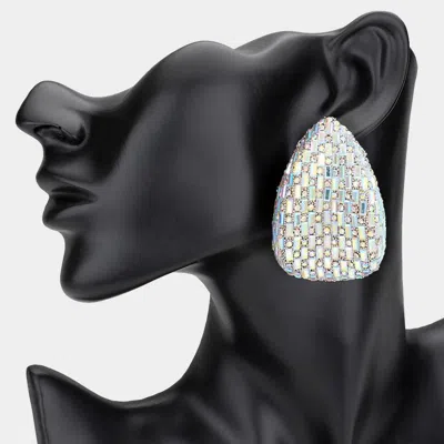 Fashnzfab Bold Glam Rhinestone Embellished Teardrop Earrings - Ab, Gold In White