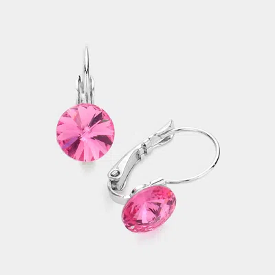 Fashnzfab Genuine Round Crystal Lever Back Earrings - Pink In Metallic