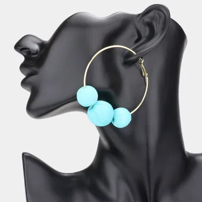 Fashnzfab Raffia Wrapped Triple Ball Hoop Earrings - Mint In Blue