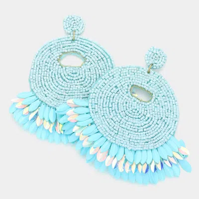 Fashnzfab Felt Back Beaded Dangle Earrings - Mint In Blue