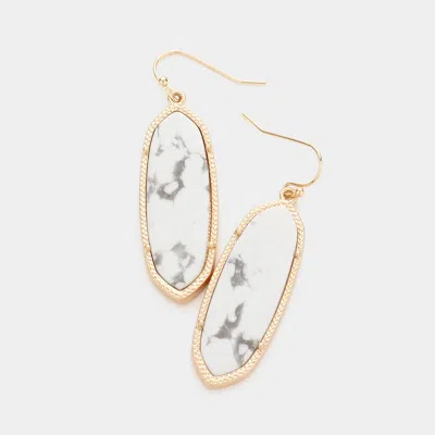 Fashnzfab Semi Precious Hexagon Dangle Earrings - White In Gold