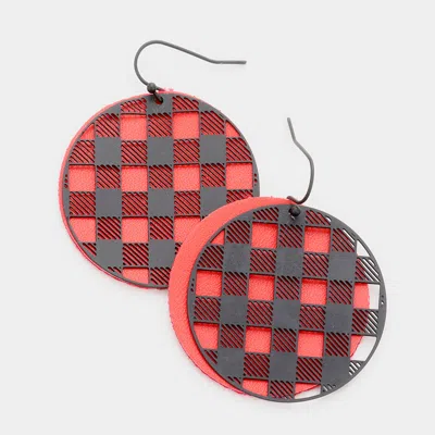 Fashnzfab Slash Pattern Detail Faux Leather Round Earrings - Red In Multi