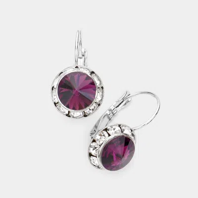 Fashnzfab Rivoli Cut Genuine Crystal Lever Back Earrings - Amethyst In Metallic