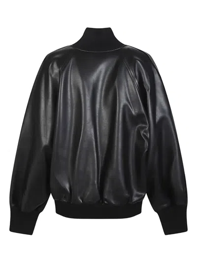 Norma Kamali Oversized Long Sleeve Synthetic Leather Jacket In Black