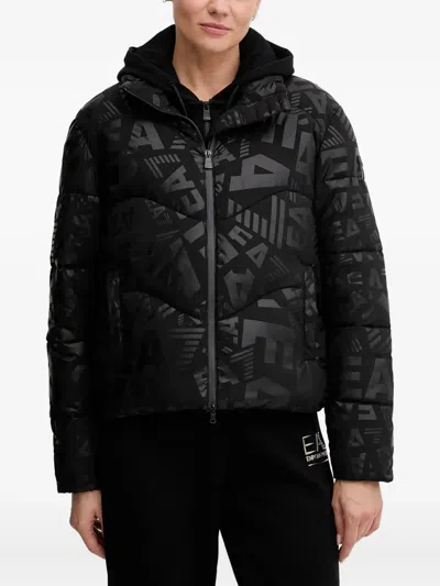 Ea7 Monogram-print Puffer Jacket In Black