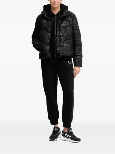 Ea7 Monogram-print Puffer Jacket In Black