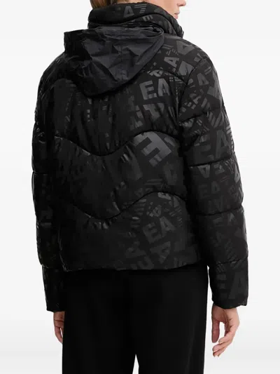 Ea7 Monogram-print Puffer Jacket In Black