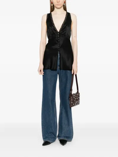 Reformation Womens Addie V-neck Silk Top Black In Black