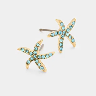Fashnzfab Starfish Stud Earrings - Aqua In Gold