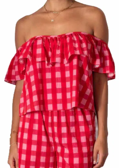 Mersea Veranda Ruffle Off The Shoulder Top In Red In Red