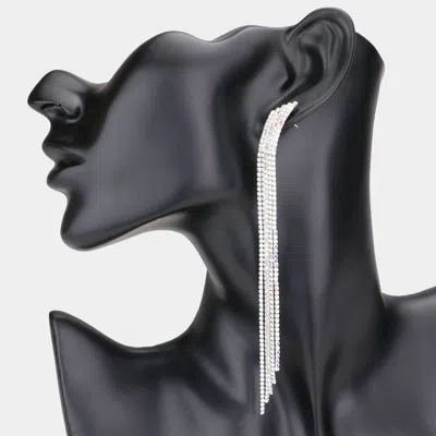 Fashnzfab Crystal Rhinestone Pave Fringe Evening Earrings - Ab, Silver In Metallic