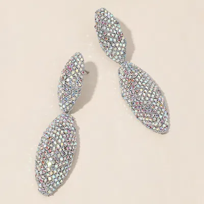 Fashnzfab Sterling Silver Post Rhinestone Paved Marquise Dangle Earrings - Ab, Rhodium In Metallic