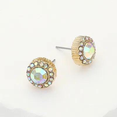 Fashnzfab Round Stone Stud Evening Earrings - Ab, Gold In Gold