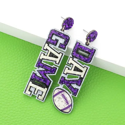 Fashnzfab Game Day Message Football Bling Dangle Earrings - Purple, White In Metallic