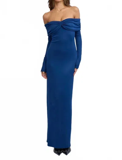 Sky To Moon Off Shoulder Ruched Retro Maxi Dress In Blue In Blue